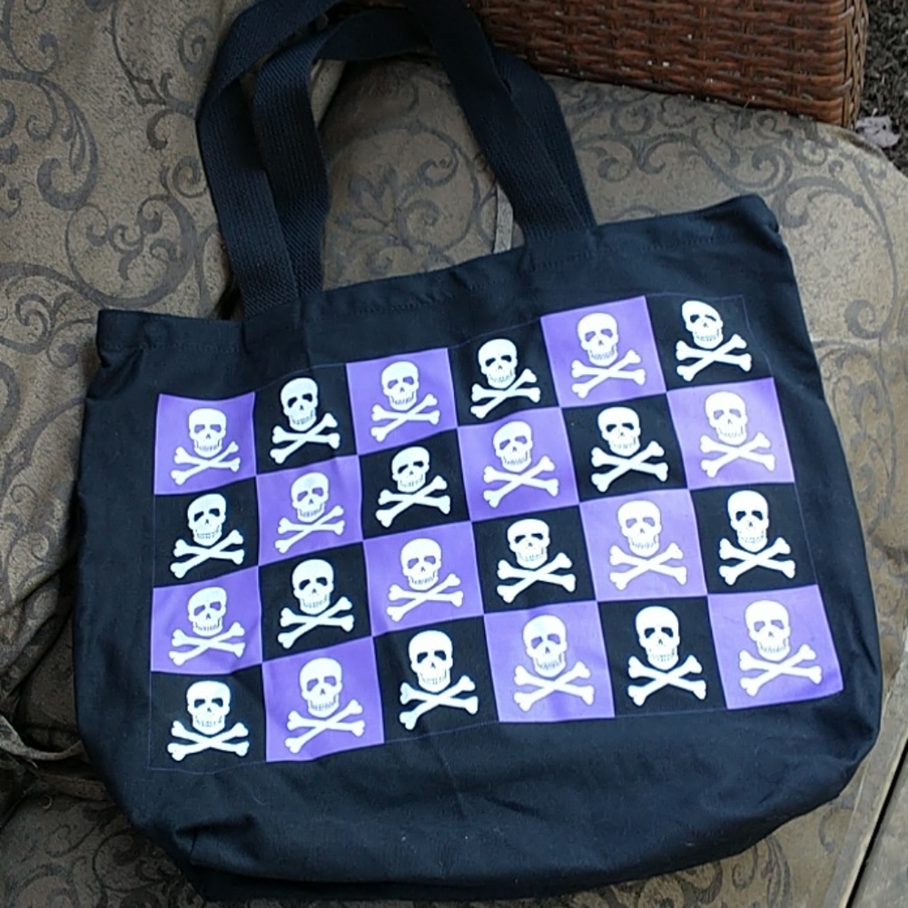 NWOT Punk Canvas 💀 Skulls Tote - Picture 2 of 6